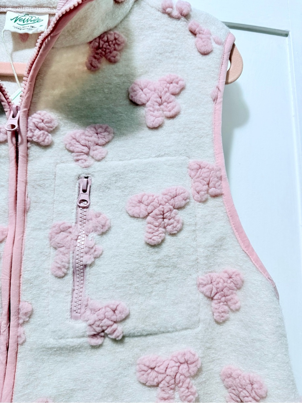 Naturae Cream Fleece Vest with Pink Pom Embellishments - Picture 4 of 5